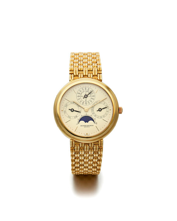 Bonhams : Omega Louis Brandt, A Fie Yellow Gold Perpetual Calendar Bracelet  Watch with Moon Phase, circa 1990