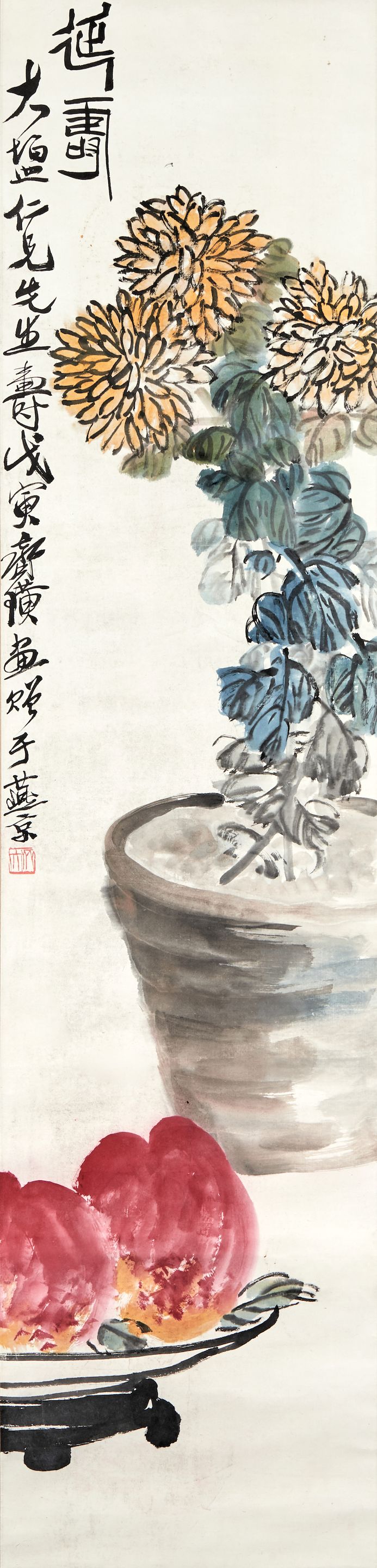 Peaches and Chrysanthemums