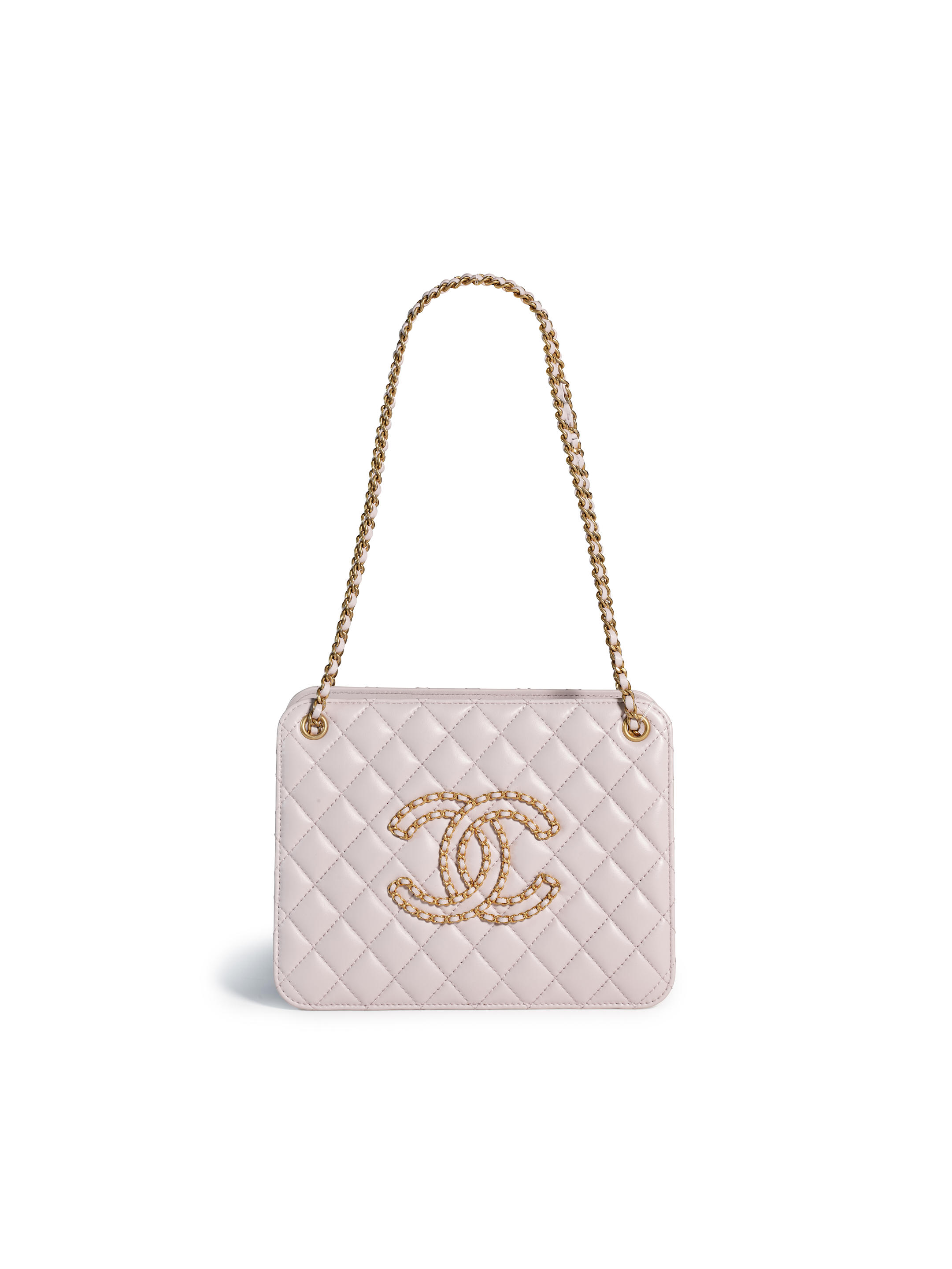 Bonhams : CHANEL PINK QUILTED LAMBSKIN CC LOGO SHOULDER BAG WITH GOLD TONE  CHAIN (includes serial sticker, authenticity card, felt protector, original  dust bag)
