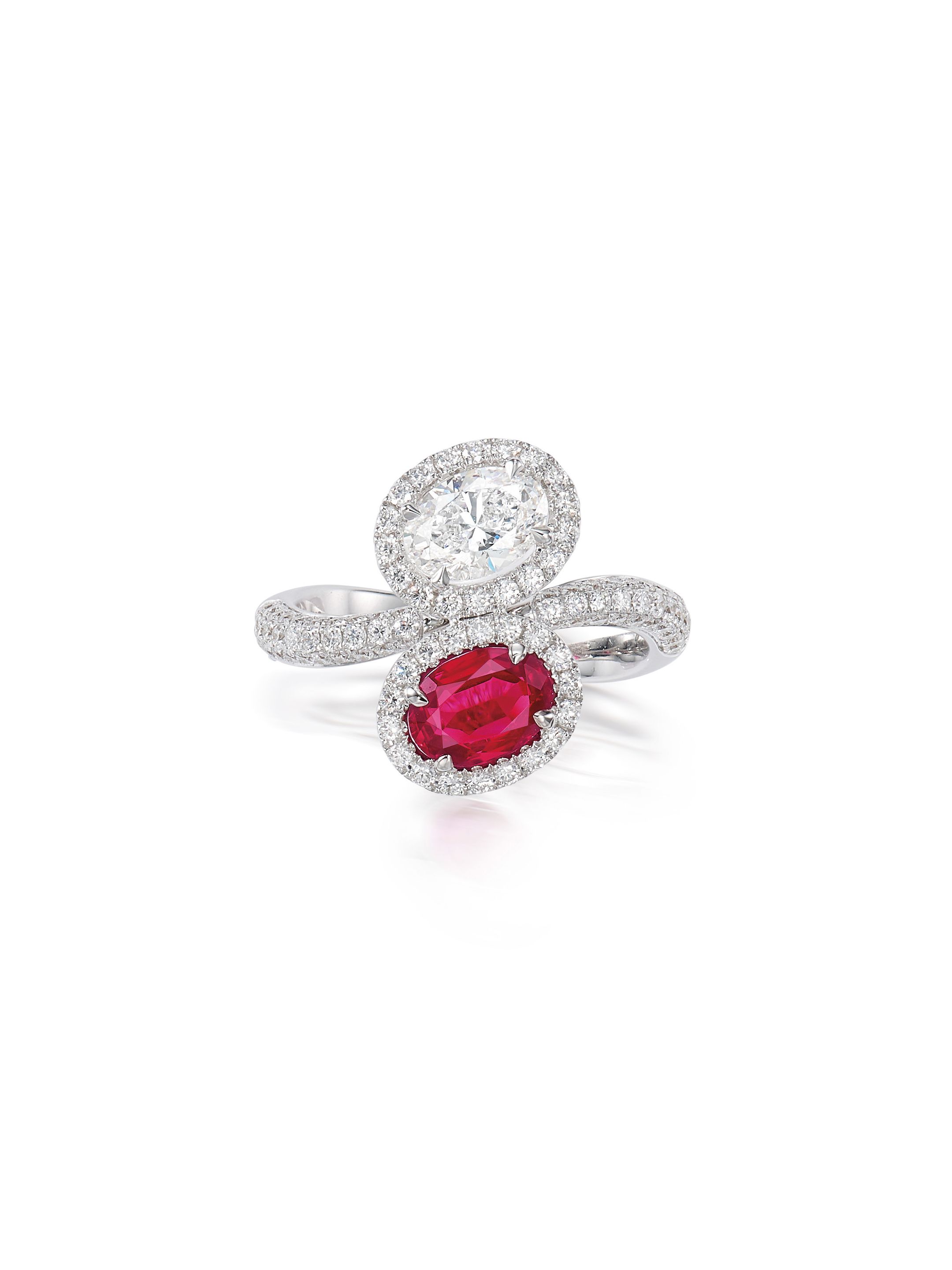 A RUBY AND DIAMOND 'TOI ET MOI' RING