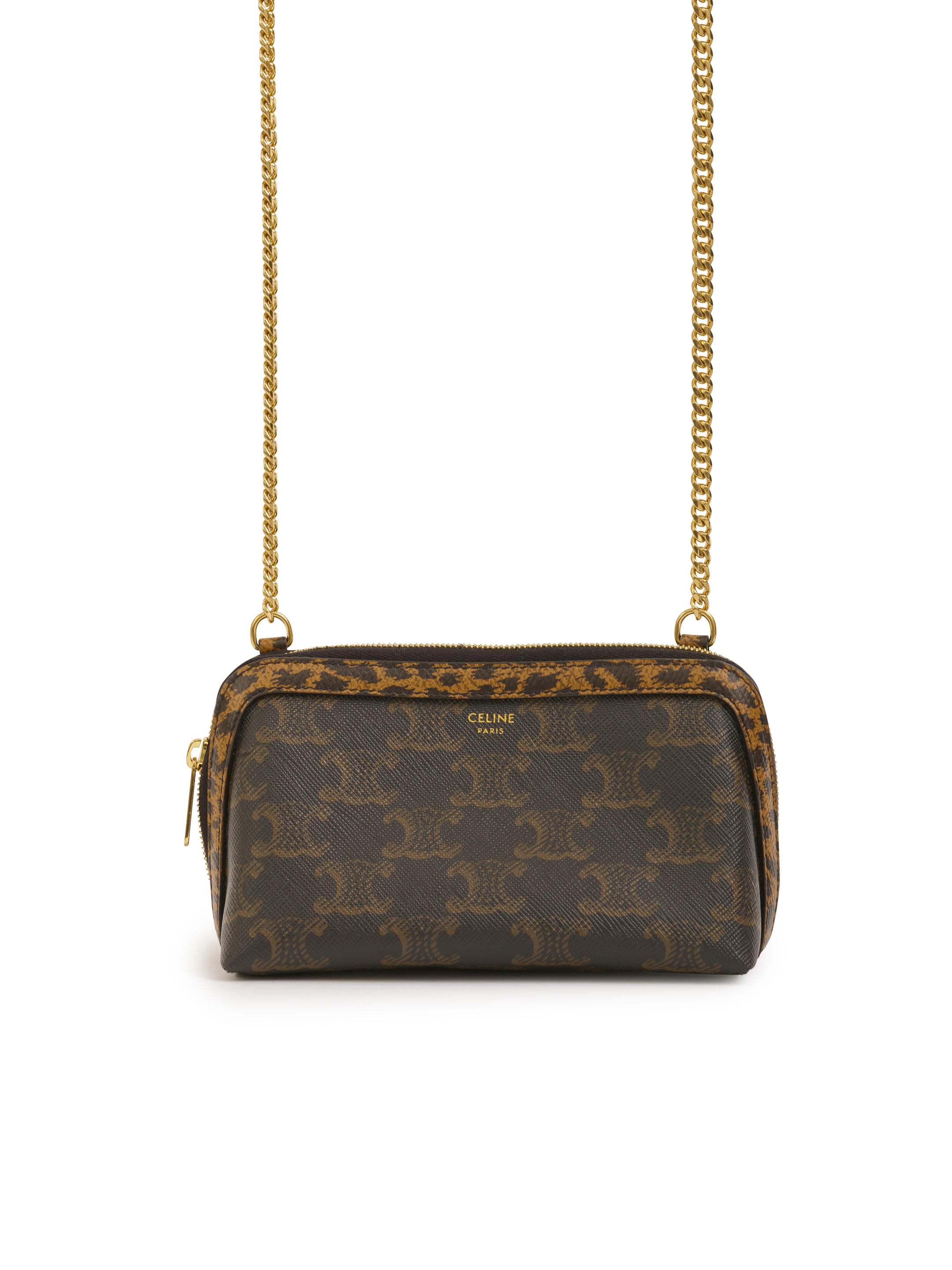 Bonhams : CELINE TRIOMPHE CANVAS CLUTCH ON CHAIN WITH GOLD HARDWARE