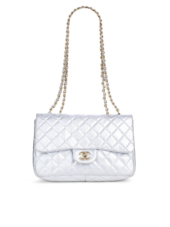 CHANEL SILVER LAMBSKIN BIG CLASSIC FLAP BAG  - Bonhams