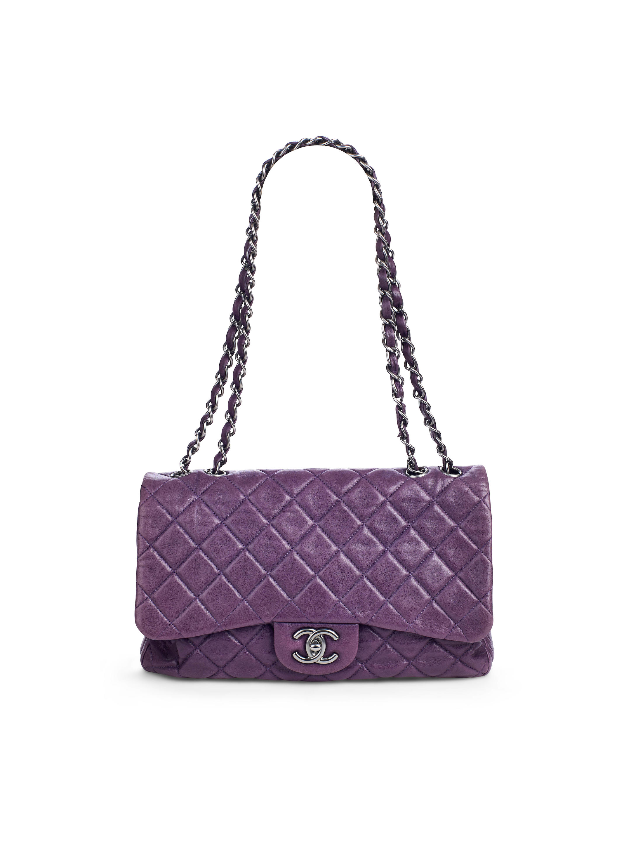 Bonhams : CHANEL PURPLE LAMBSKIN BIG CLASSIC FLAG BAG SILVER TONED HARDWARE  (includes serial sticker, info booklet, authenticity card)