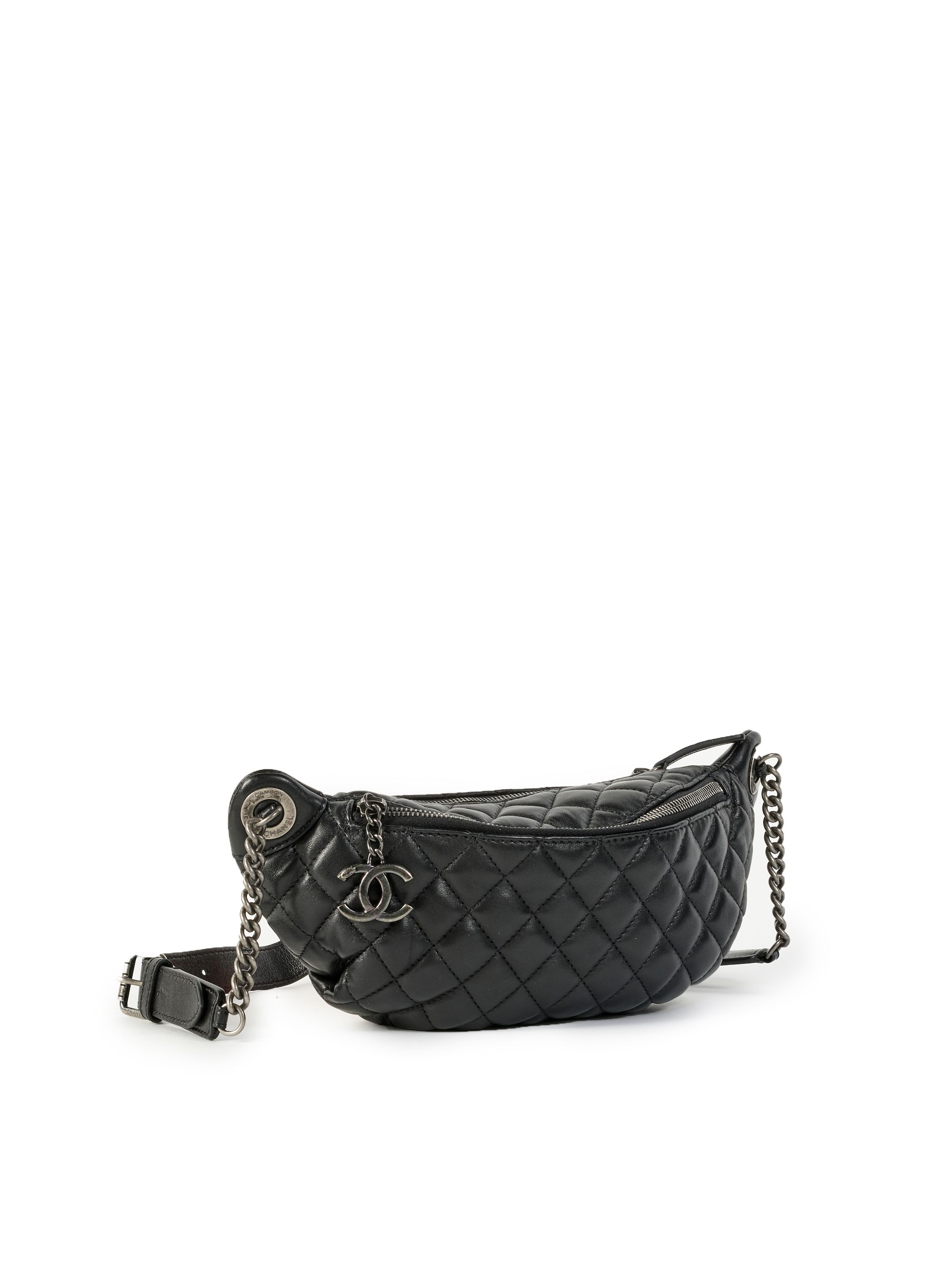 Bonhams CHANEL BLACK LAMBSKIN BI CLASSIC WAIST BAG WITH SILVER TONED