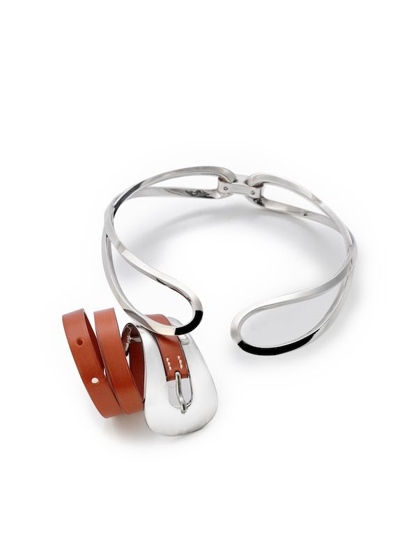 Bonhams HERMÈS INFINITY CHOKER NECKLACE; THIN BROWN STRAP BRACELET