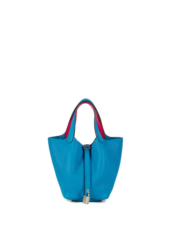 Bonhams : Hermès a Bleu Electrique and Graphite Clemence Leather