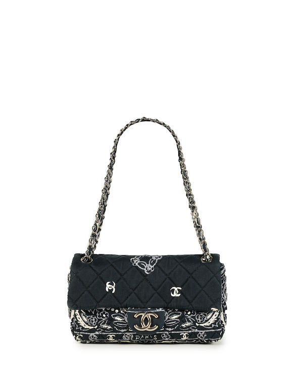 Chanel Airlines Classic Double Flap Bag Quilted Printed Satin Medium at  1stDibs