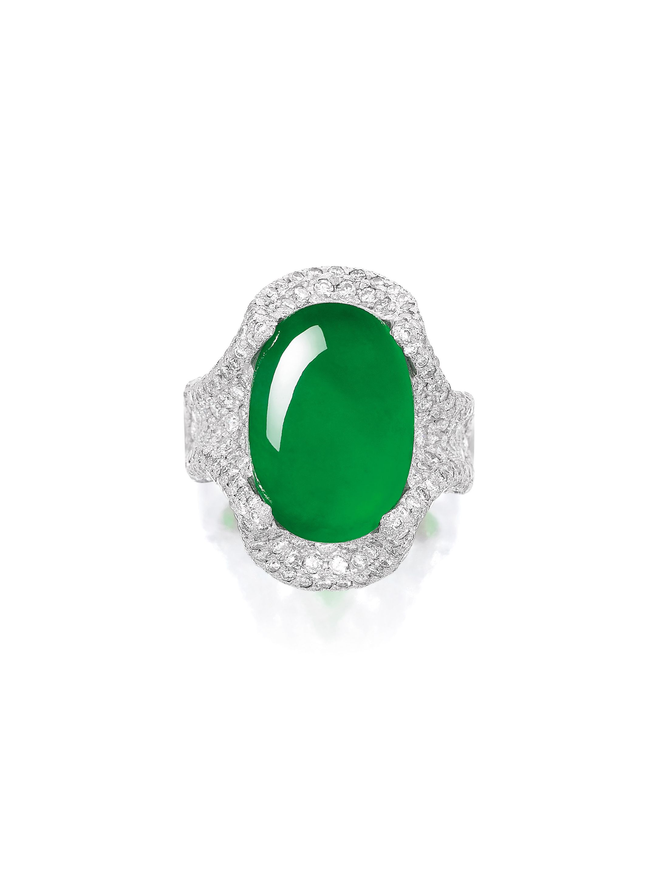 A JADEITE AND DIAMOND RING