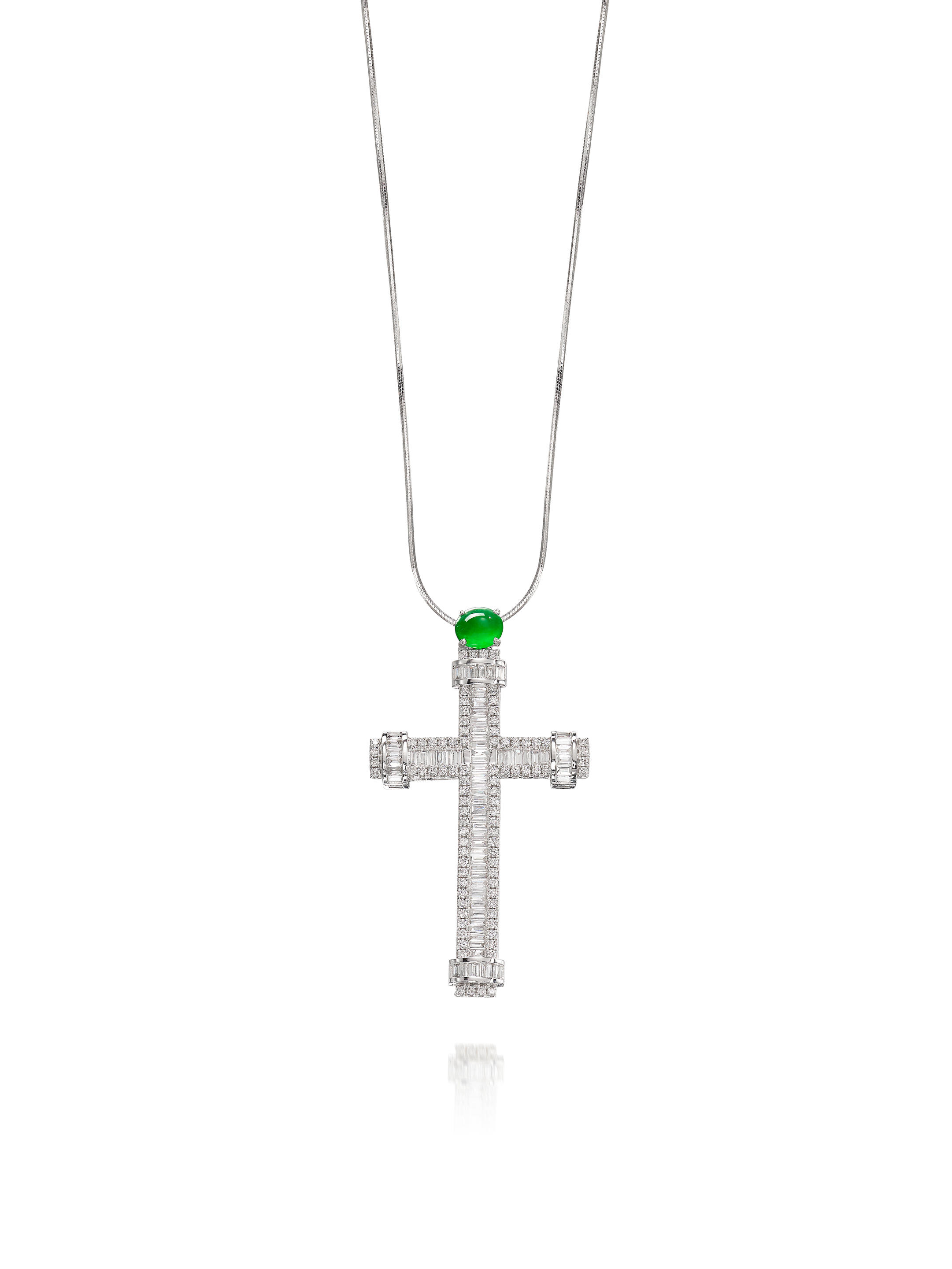 Bonhams : A DIAMOND AND JADEITE 'CROSS' PENDANT NECKLACE