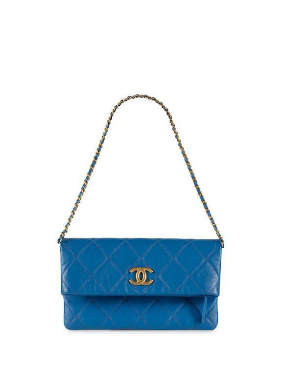 Bonhams CHANEL ELECTRIC BLUE CLUTCH BAG WITH SILVER TONED CHAIN