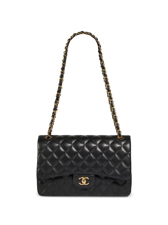 Bonhams CHANEL BLACK LAMBSKIN JUMBO CLASSIC BAG WITH GOLD HARDWARE