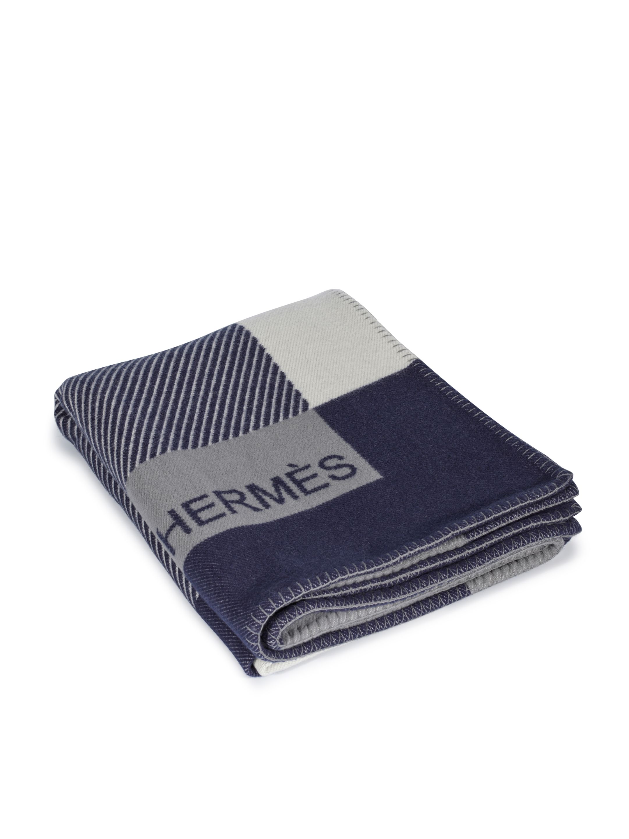 Bonhams : HERMS NAVY H RIVIERA PILLOW MARINE BLANKET