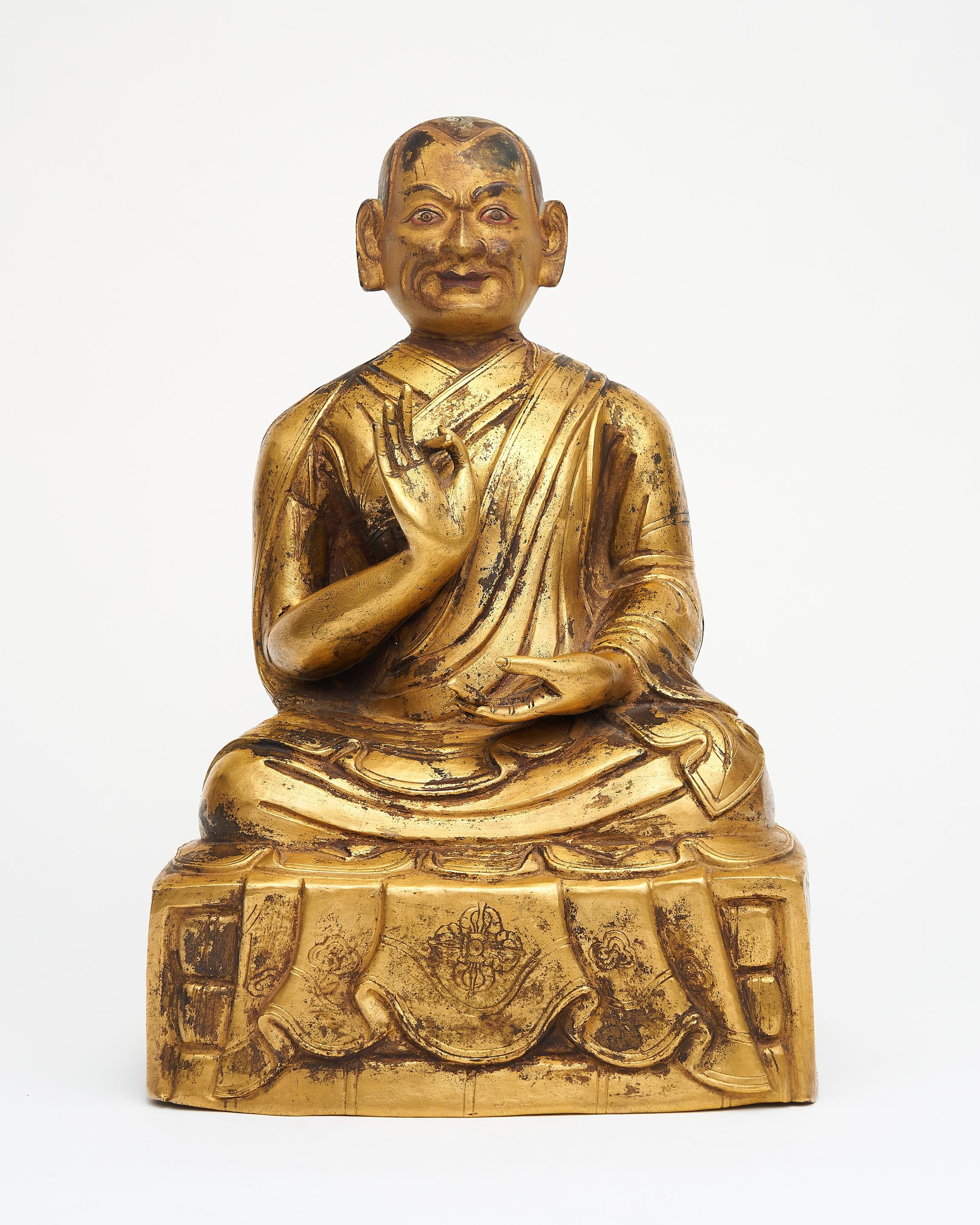 Bonhams : A bronze repoussé figure of Lama Tibet, 18th century