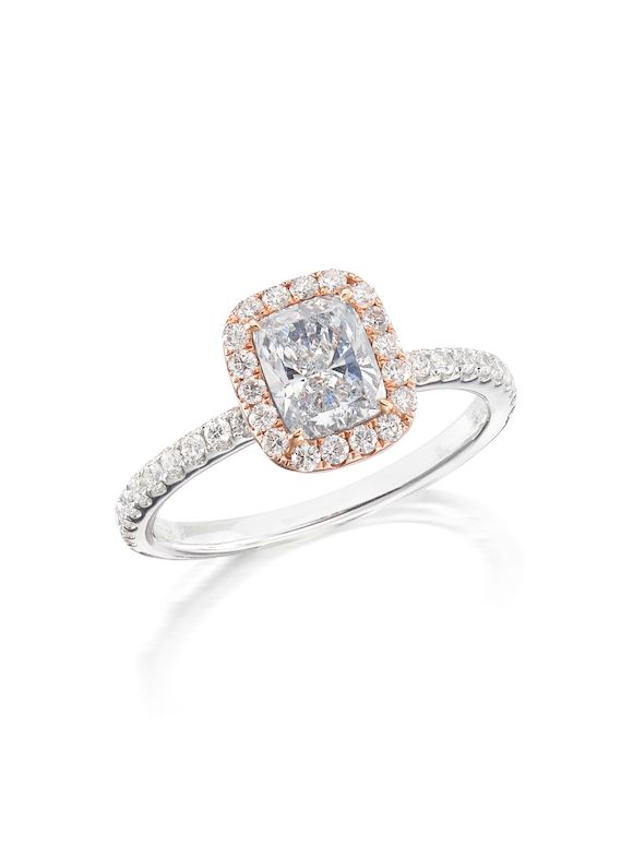 Bonhams VERY LIGHT BLUE DIAMOND AND DIAMOND RING