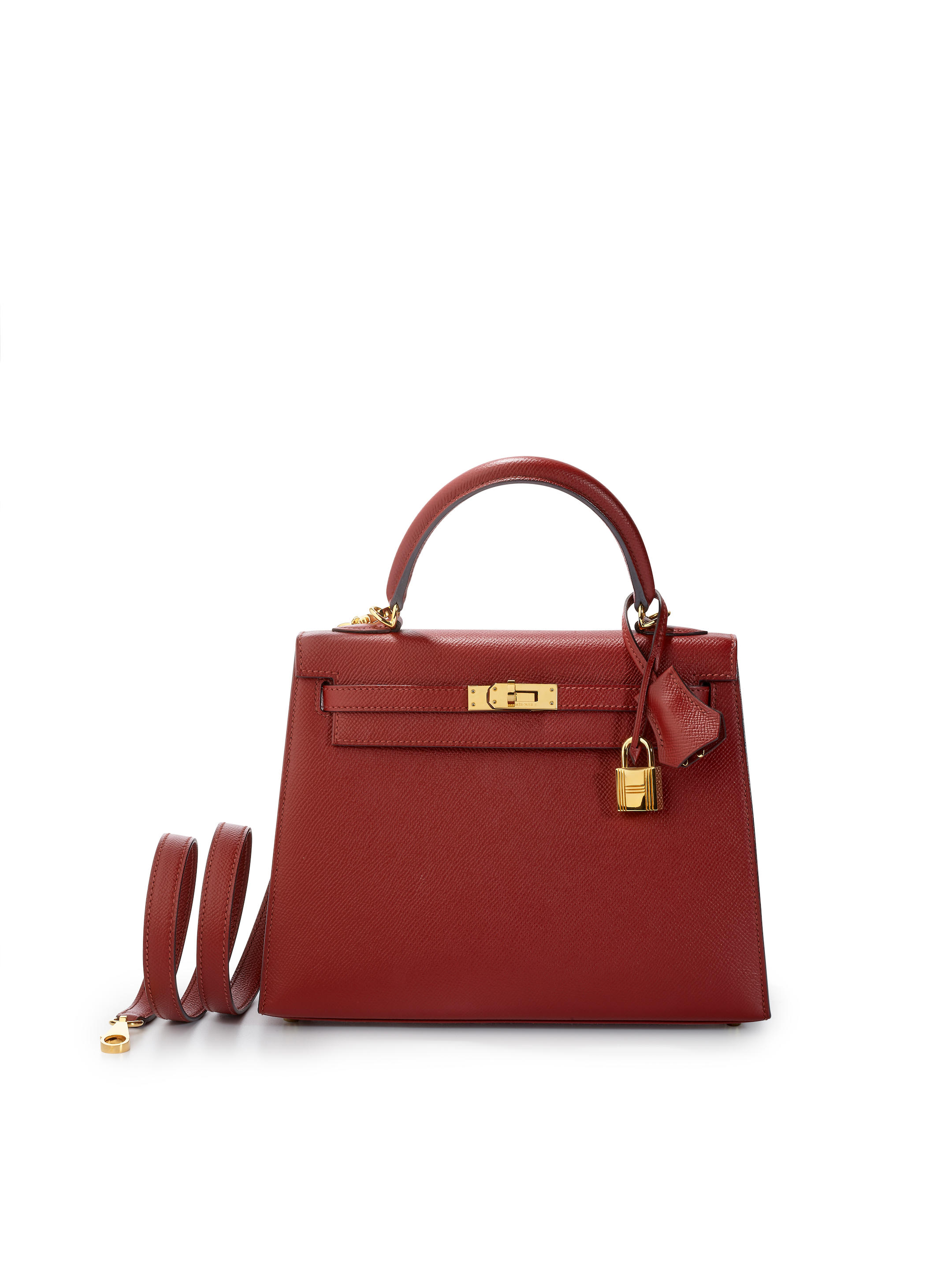 Bonhams : HERMÈS ROUGE GRENAT EPSOM SELLIER KELLY 25 WITH GOLD HARDWARE  (Includes padlock, key, clochette, clochette dust bag, rain cover, original  dust bag and original box)