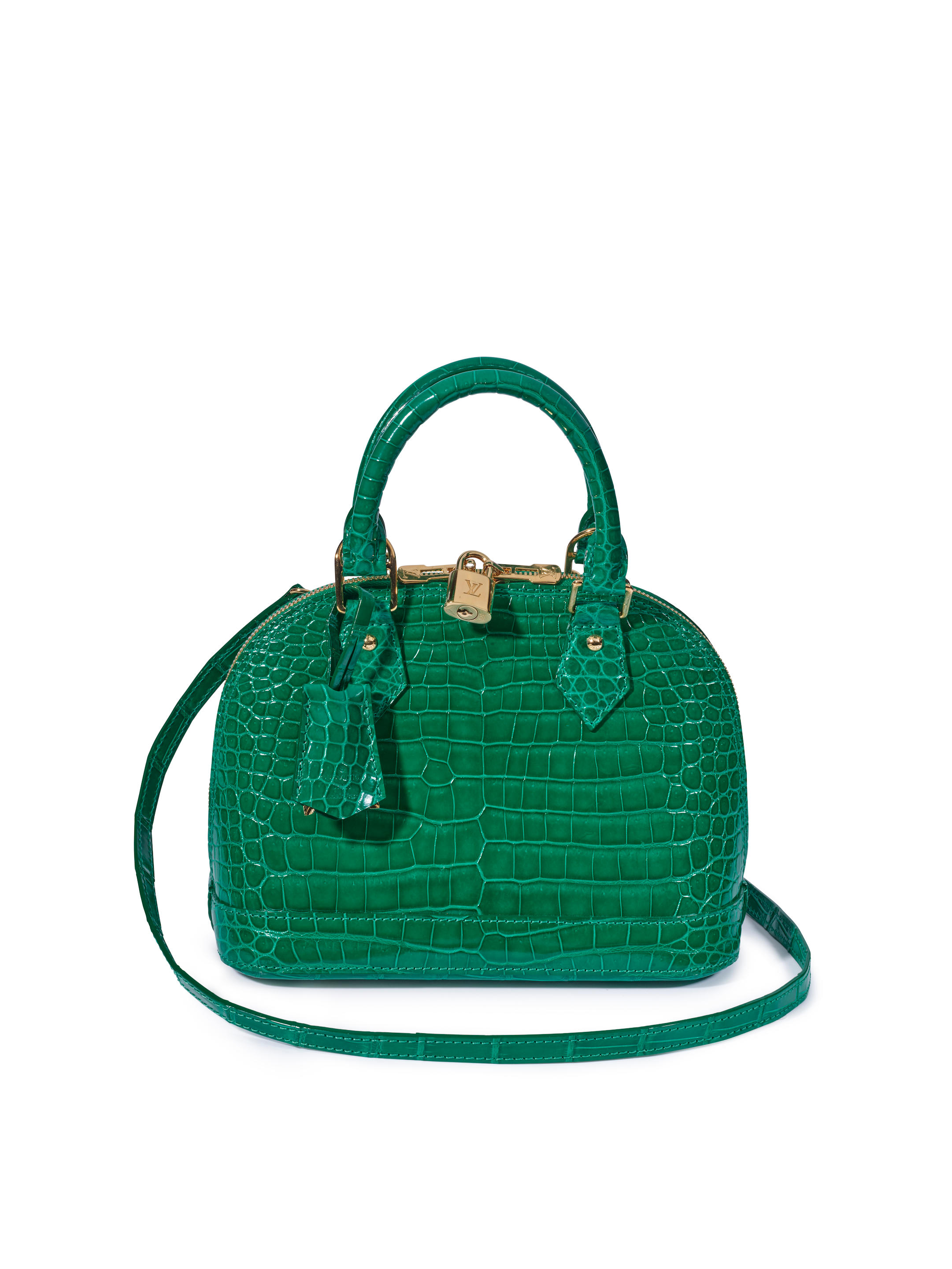 Bonhams : LOUIS VUITTON GREEN SHINY ALLIGATOR ALMA WITH GOLD TONED HARDWARE  (Includes padlock, key, clochette, info booklet and original dust bag)