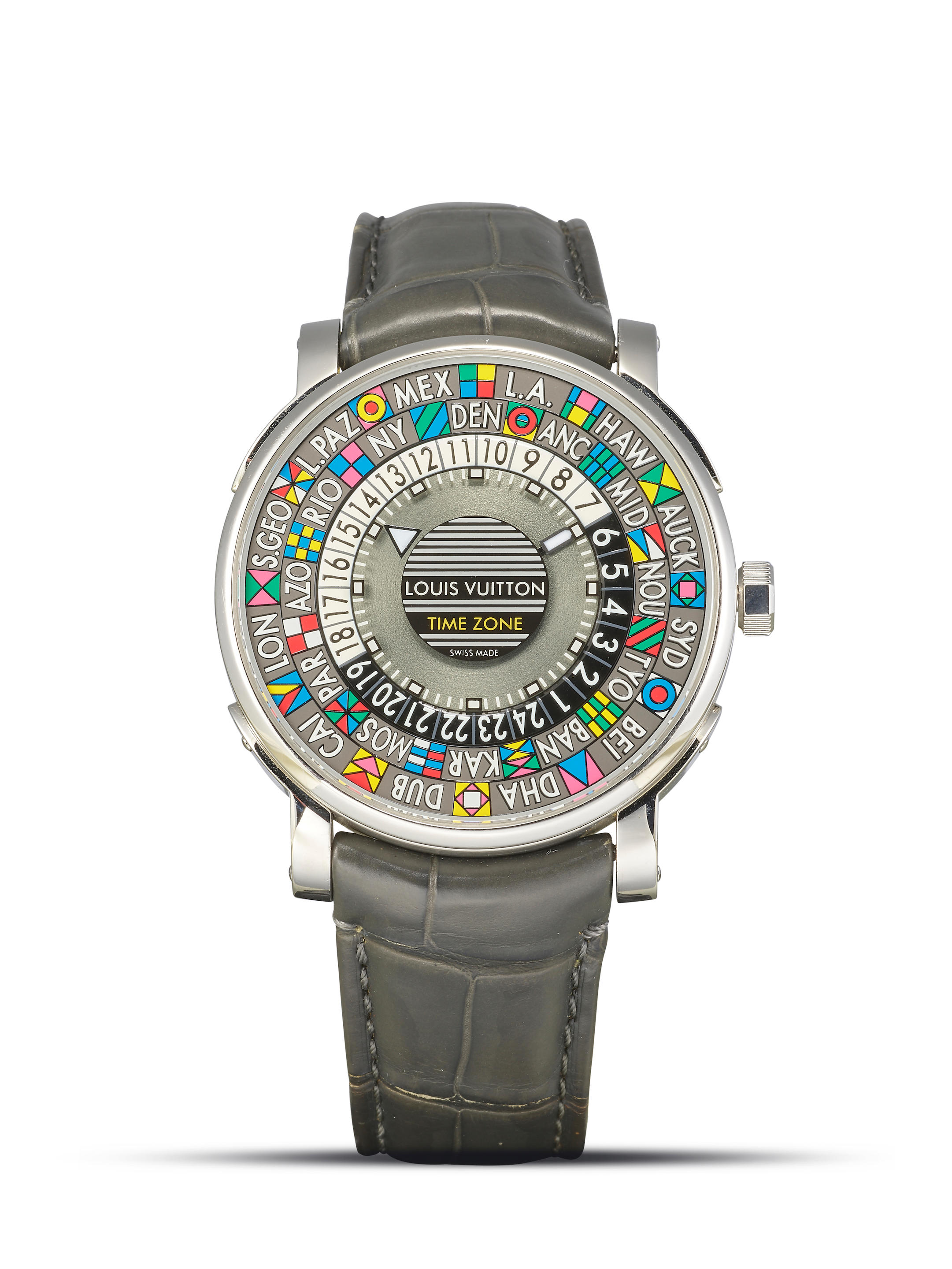 Bonhams : Louis Vuitton. A White Gold Escale Worldtime Automatic  Wristwatch, TG9748, With box, certificate and extra strap