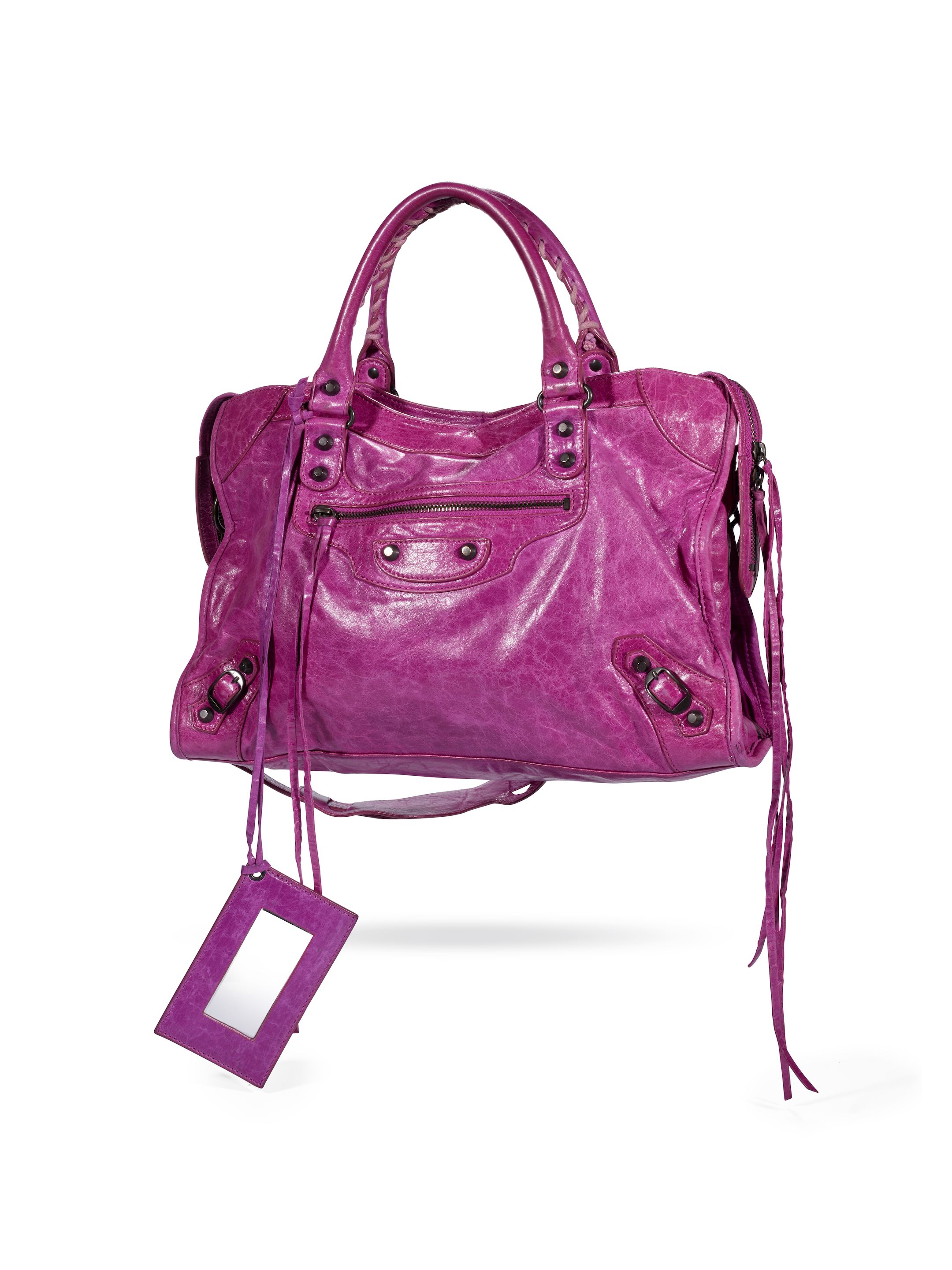 Bonhams BALENCIAGA: MAGENTA PINK LAMBSKIN MOTOCROSS CITY BAG