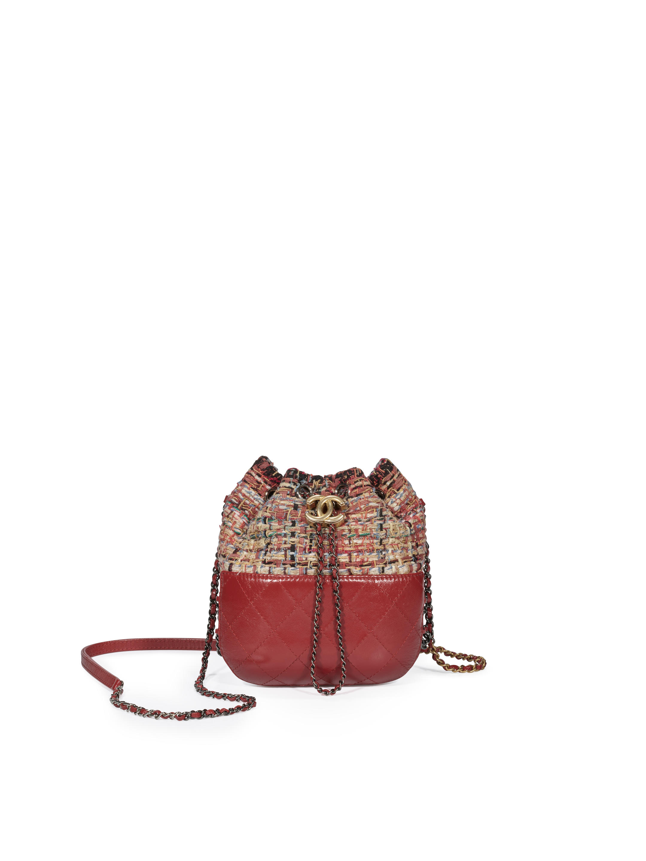 Chanel Gabrielle Hobo Quilted Tweed and Calfskin Small Red