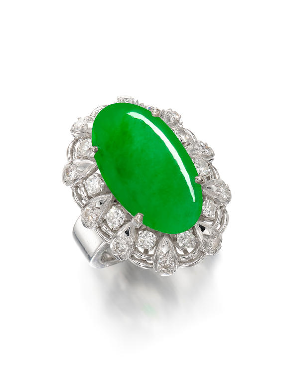 Bonhams : JADEITE AND DIAMOND RING