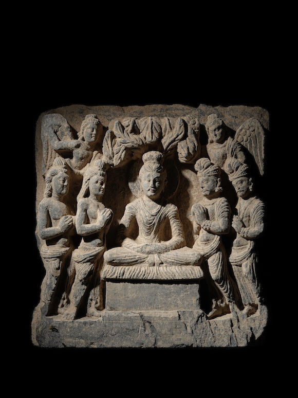 Bonhams : A GREY SCHIST RELIEF PANEL OF THE ENTREATY TO PREACH ANCIENT ...