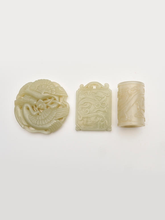 Bonhams : Three celadon jade carvings 19th/20th century (3)