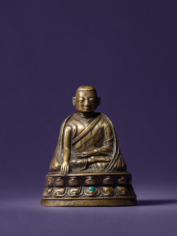 Bonhams : A COPPER INLAID BRASS FIGURE OF A KAGYU LAMA TIBET, CIRCA ...