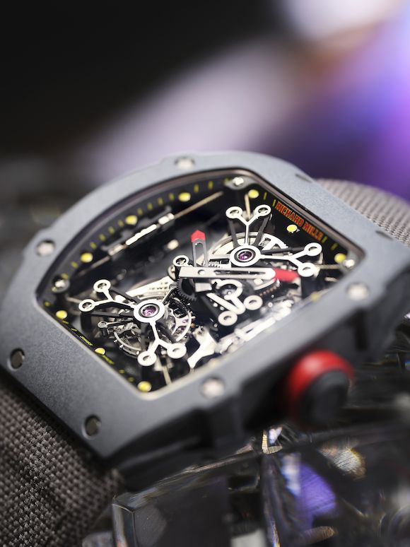 Bonhams : RICHARD MILLE | RAFAEL NADAL, REF.RM27-01 ANCA, A VERY RARE LIMITED PROTOTYPE PRODUCTION AS-NEW CARBON SKELETONISED TOURBILLON WRISTWATCH, CIRCA 2014
