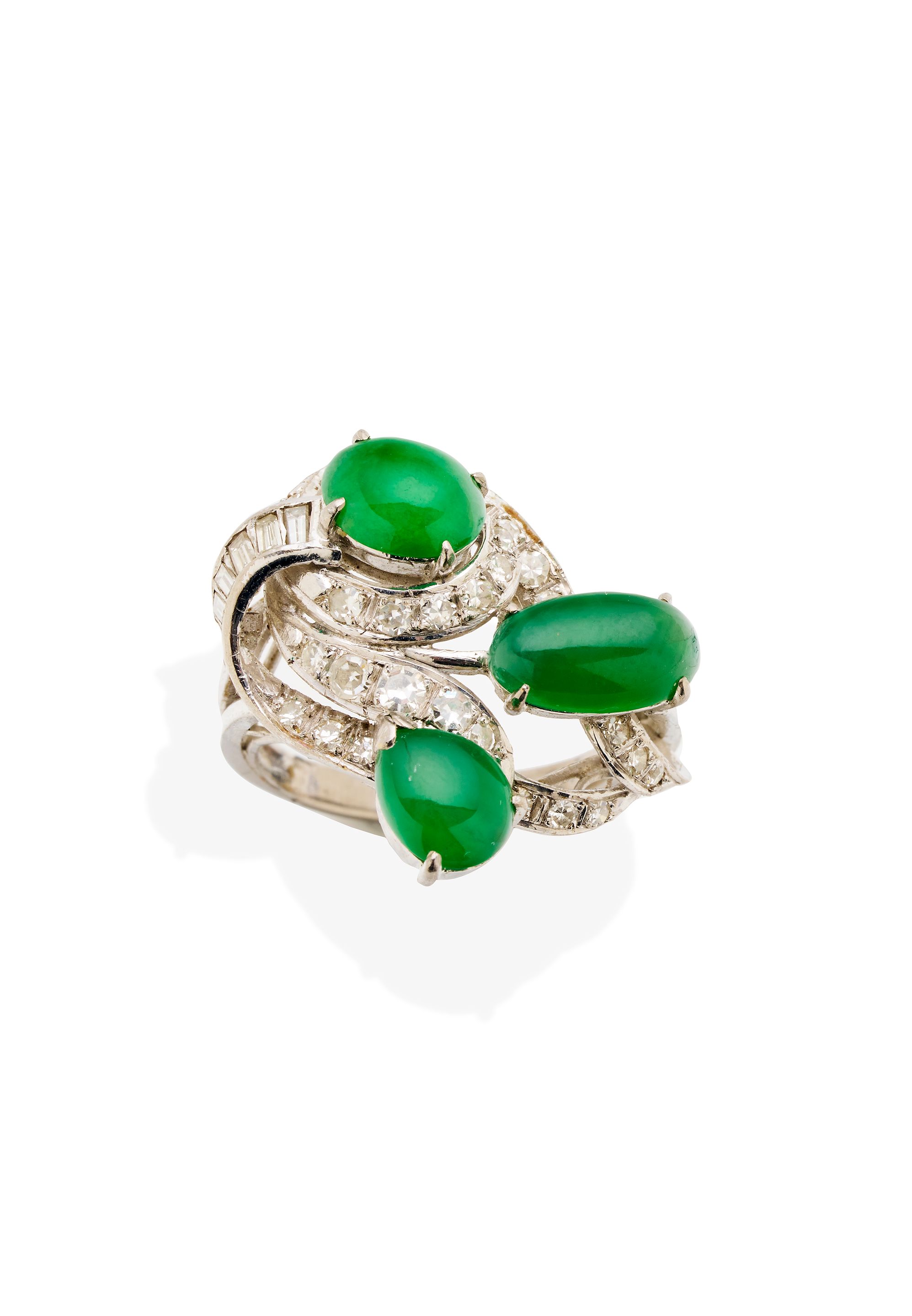 JADEITE AND DIAMOND RING