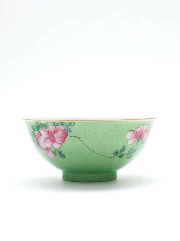 Bonhams A sgraffito greenground famille rose 'floral' bowl Qianlong