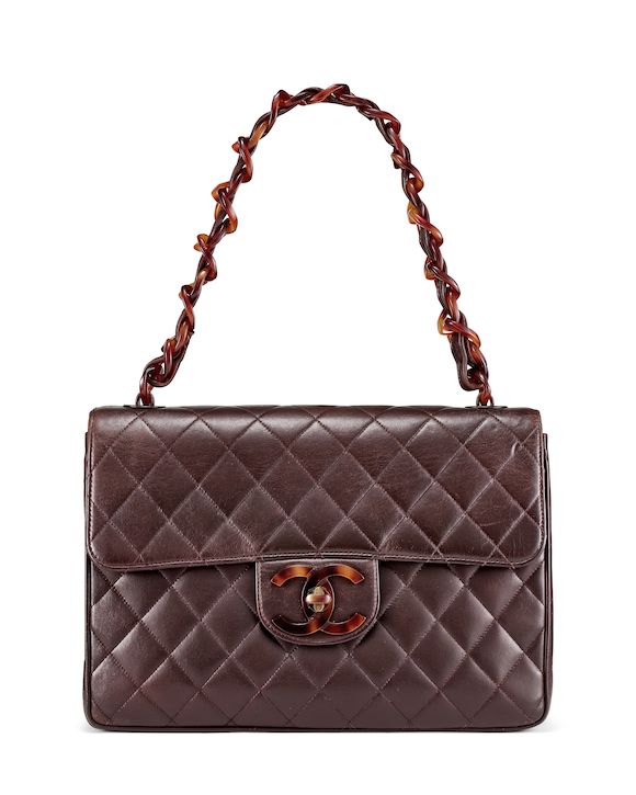 Bonhams CHANEL: BROWN QUILTED LAMBSKIN TORTOISESHELL JUMBO
