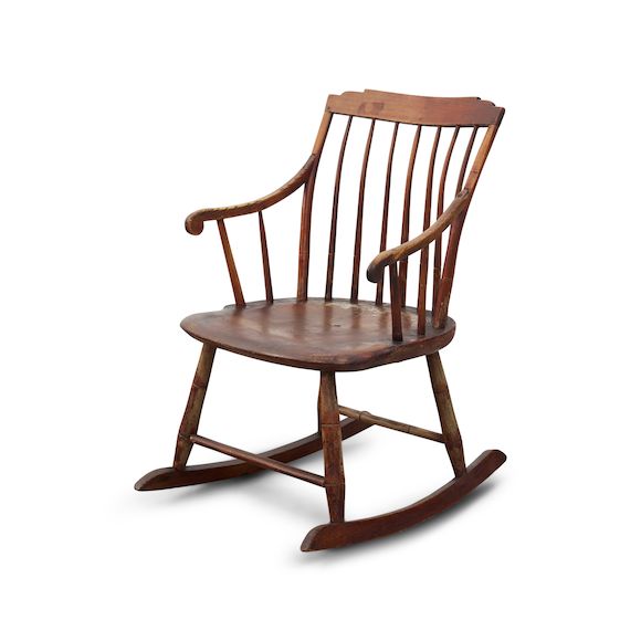 Bonhams : Antique American pine child's rocking chair with stepped rail ...