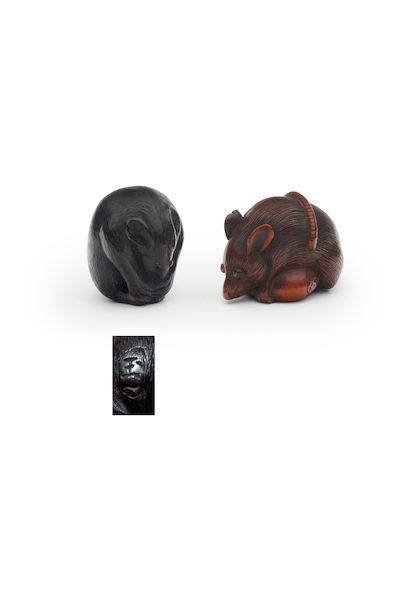 TWO WOOD NETSUKE OF RATS One signed Gyokuichi [玉一], 19th/20th century (2)