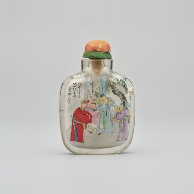 AN INSIDE PAINTED ROCK CRYSTAL 'FIGURES' SNUFF BOTTLE Signed Ye Zhongsan (1869-1945), dated by inscription wushen year, 1908
