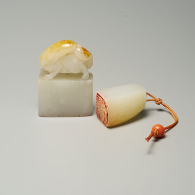 TWO WHITE JADE SEALS The jade 19th century (2)