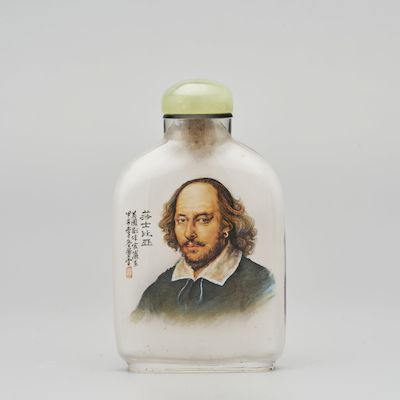 AN INSIDE PAINTED ROCK CRYSTAL 'SHAKESPEARE' SNUFF BOTTLE The bottle 18th/19th century, signed Dong Xue (b. 1962), dated by inscription jiazi year, 1984