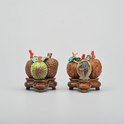 TWO CERAMIC 'LYCHEE' AND 'WALNUT' SNUFF BOTTLES 19th century (2)