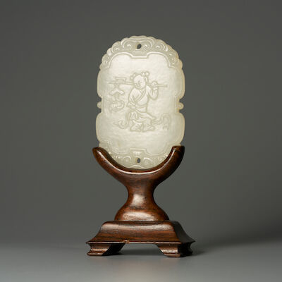 A WHITE JADE 'CHILD' PLAQUE 19th century