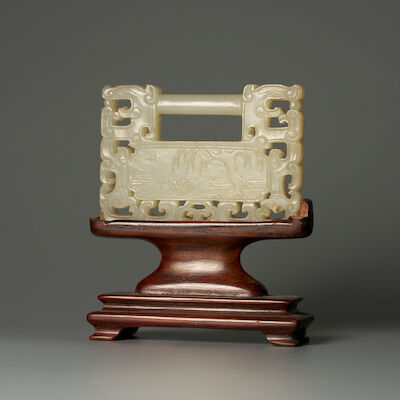 A WHITE JADE 'LONGEVITY' PLAQUE 19th century