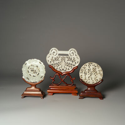 THREE WHITE OR GREENISH WHITE JADE PLAQUES 19th/20th century (3)