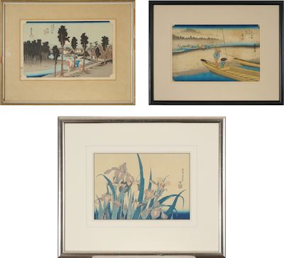 AFTER KATSUSHIKA HOKUSAI (1760-1849) AND UTAGAWA HIROSHIGE (1797-1858) Grasshopper and Iris, Twilight, Tenryugawa Ferry (3)