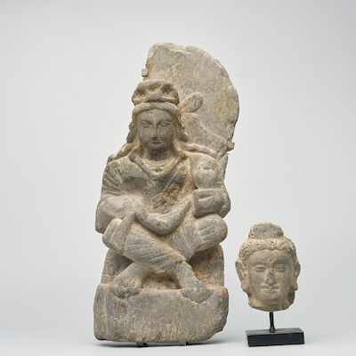 A GREY SCHIST HEAD AND A BUST OF BUDDHA Gandhara, AD 100-300 (2)