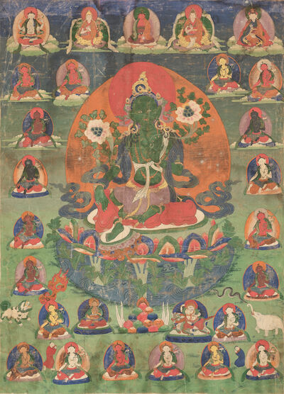 A THANGKA OF THE TWENTY-ONE TARAS TIBET, 18TH/19TH CENTURY