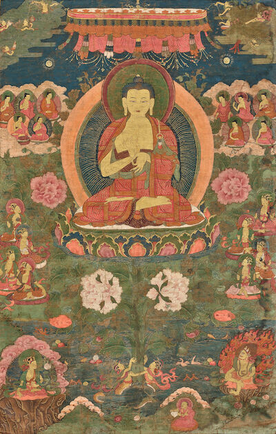 A THANGKA OF BUDDHA SHAKYAMUNI EASTERN TIBET, 18TH CENTURY