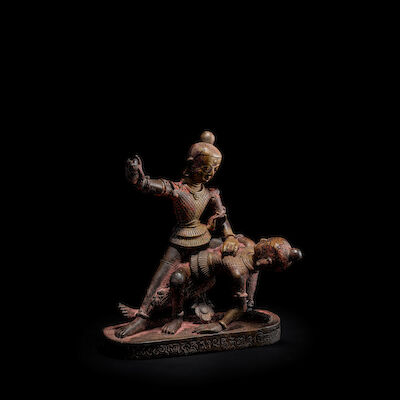 A COPPER ALLOY FIGURE OF BHIMSEN NEPAL, DATED 1768