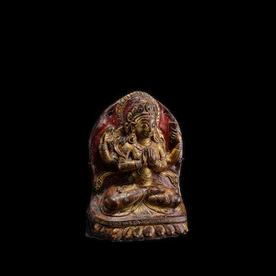 A GILT COPPER ALLOY REPOUSSE PLAQUE OF PRAJNAPARAMITA NEPAL, DATED 1688