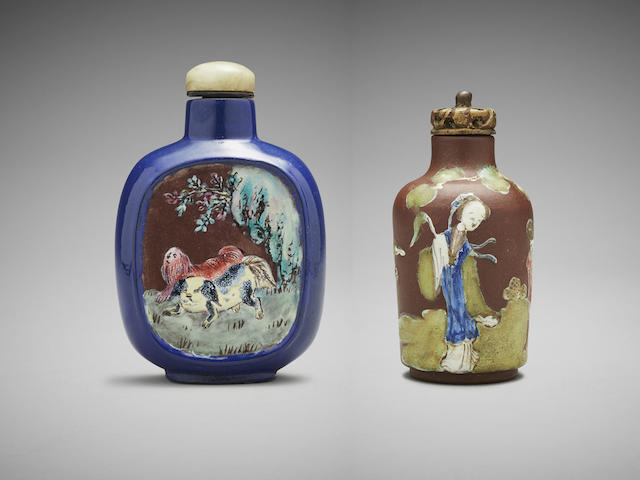 Two Chinese painted yixing snuff bottle Mid 20th Century (2)