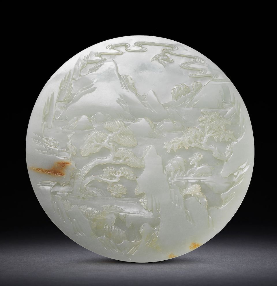 A magnificent white jade double-sided circular screen Qianlong (2)