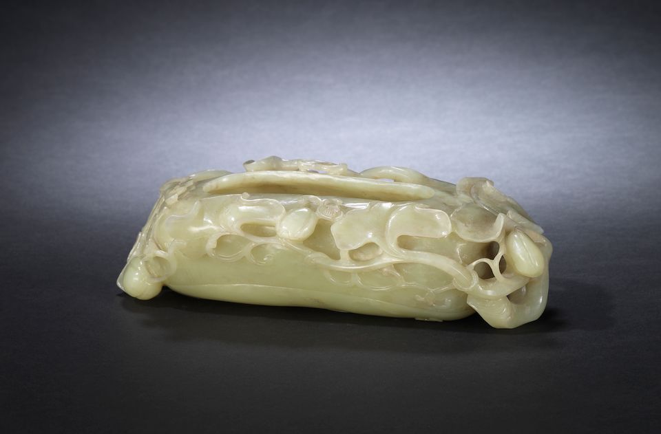 A large yellow jade 'gourd' brushwasher 19th century (2)