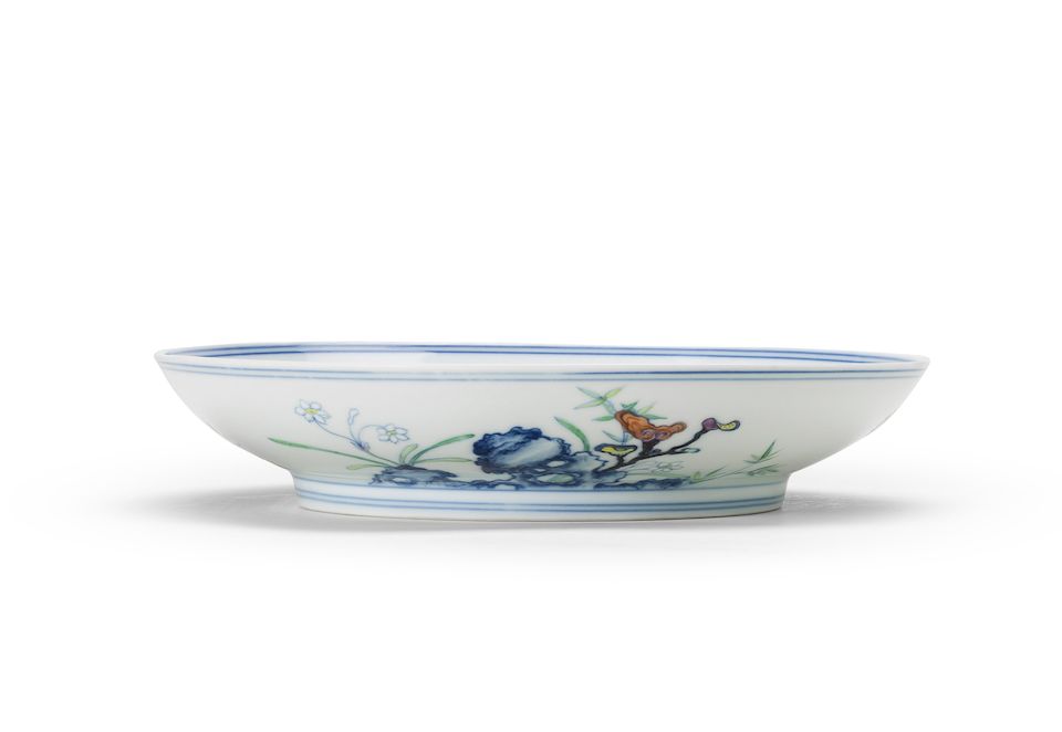 A rare imperial doucai 'narcissus' dish Yongzheng six-character mark and of the period